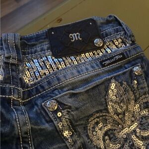 Miss Me Blue Boot Cut Jeans with Silver Accents